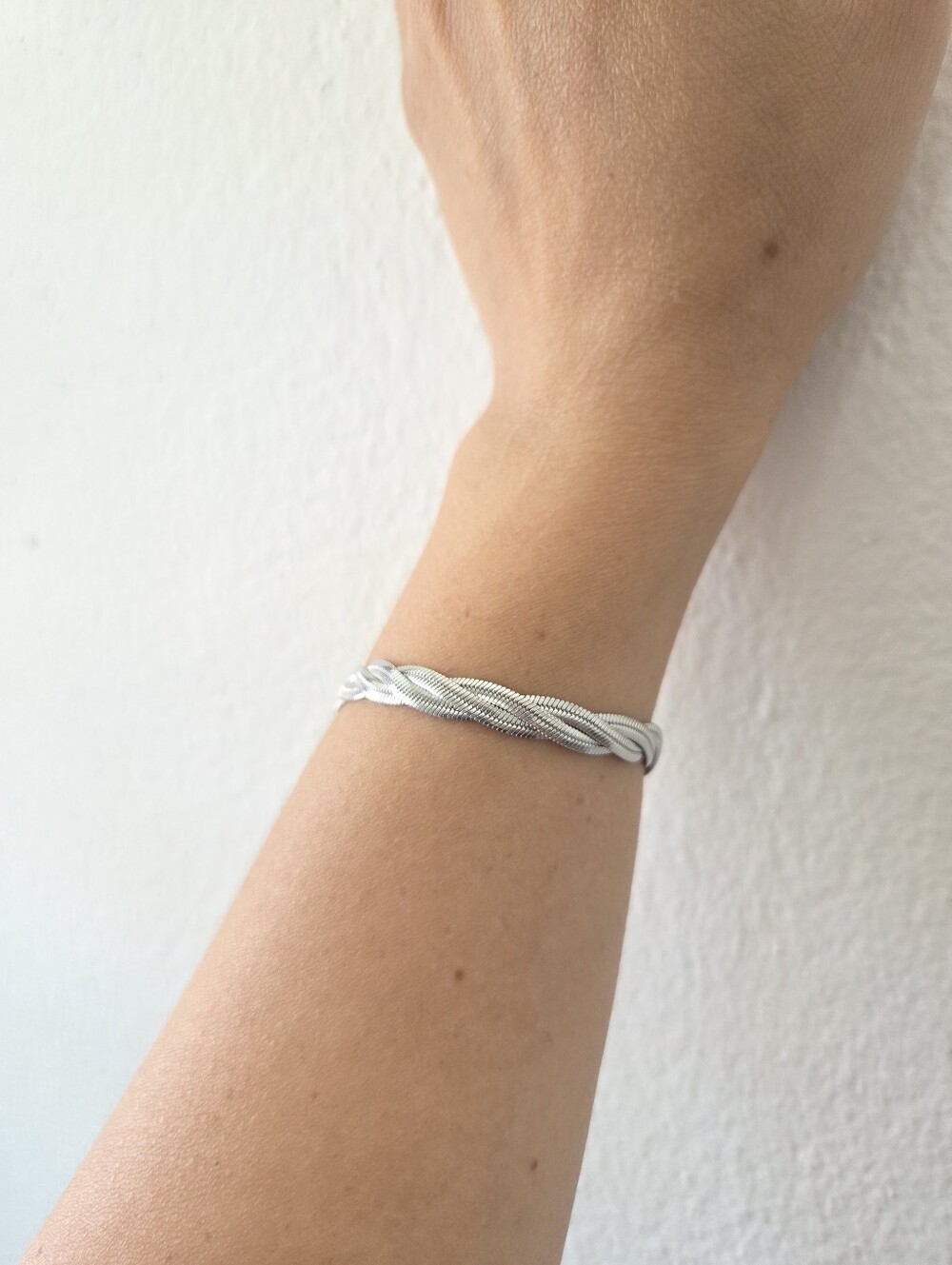 ​Silver Braided Herringbone Snake Chain Multistrand Bracelet - Picture 6 of 12